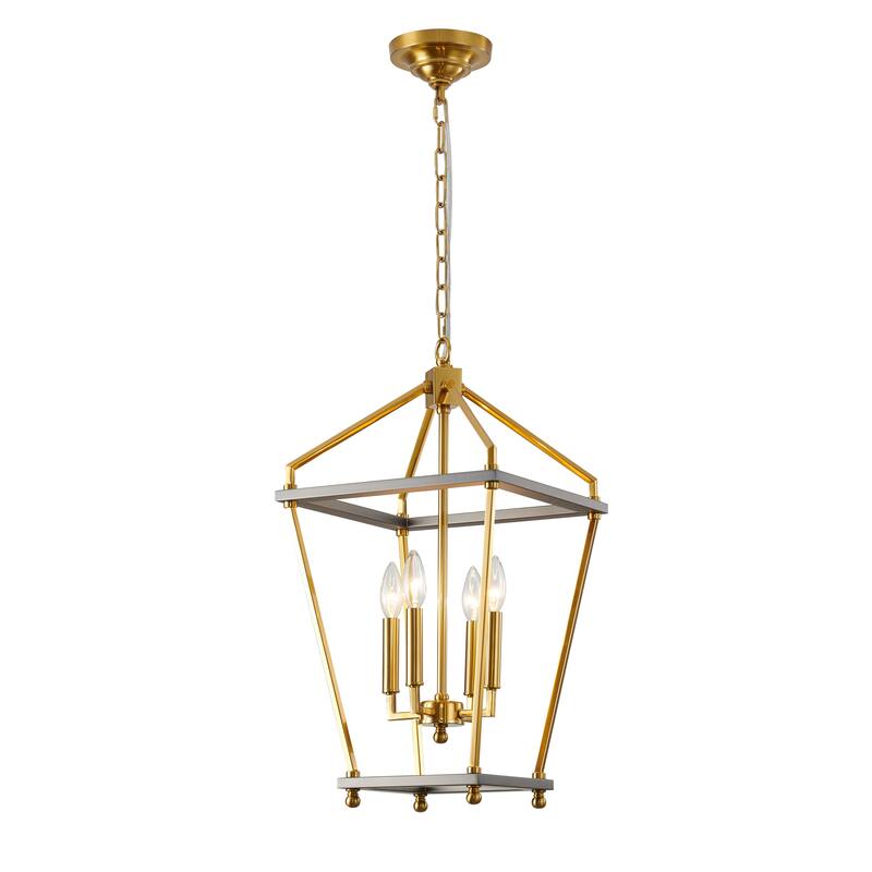 5-Light Antique Brass and Grey Metal Frame Chandelier