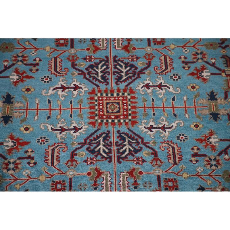 Light Blue Oushak Oriental Area Rug Hand-Knotted Wool Carpet - 8'2"x 9'10"