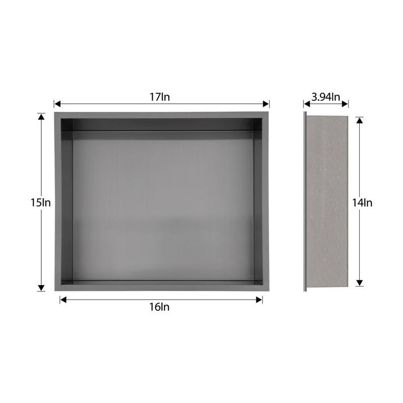 Kichae Shower Niche 15" Black Stainless Steel Shower Niche - Gunmetal grey