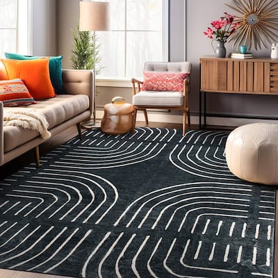 World Rug Gallery Bohemian Lines Washable Non Slip Area Rugs