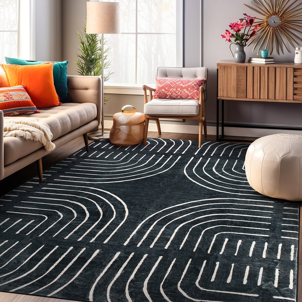 World Rug Gallery Bohemian Lines Washable Non-Slip Area Rug