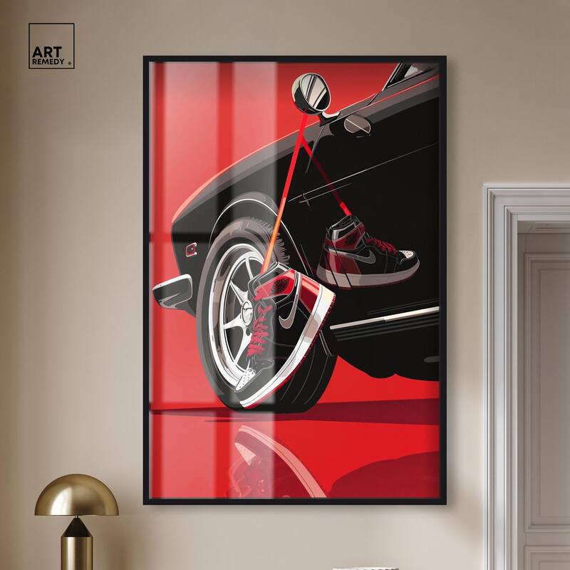 Red Bold Sneaker and Car Shadowbox by Art Remedy