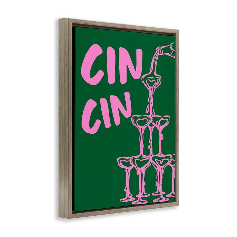 Stupell Green & Pink Cin Cin Framed Floater Canvas Wall Art Design By House of Lulu