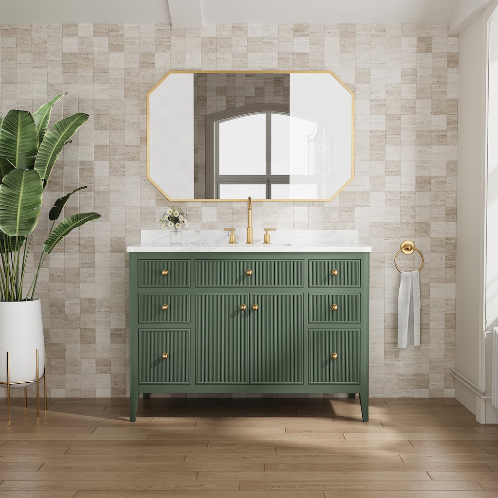 Modland 48" Bathroom Vanity with Sink, Soft Close Drawers & Doors, Carrara Marble Top, Fully Assembled - 48 inch