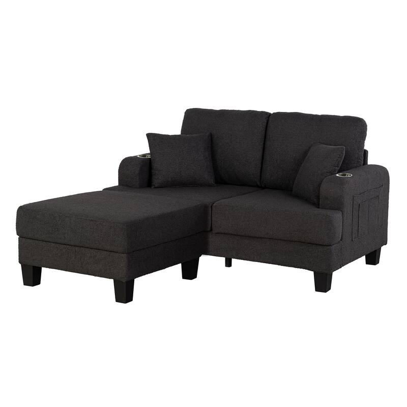 Modern Black Fabric 3-Piece Living Room Sofa Set with Loveset and Ottoman