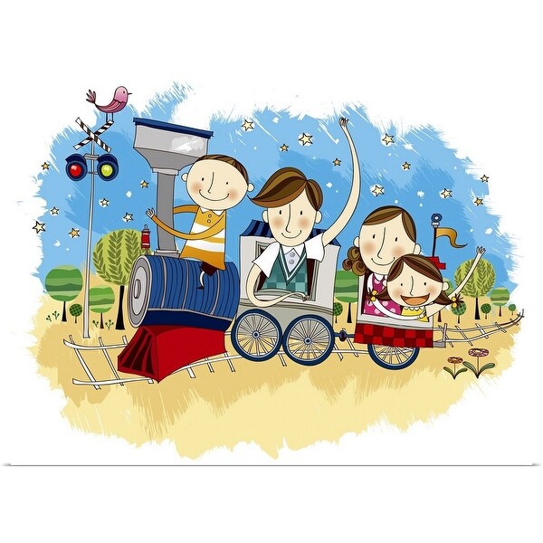 "Happy family travelling in Train" Poster Print