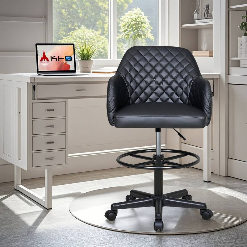 VECELO Contemporary PU Leather Drafting Chairs(Set of 2) Task Chair with Metal Frame and Back Home Ofiice Chairs