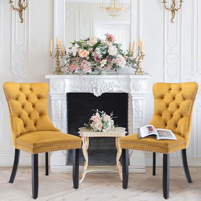 Solid Wood Velvet Upholstered Dining Chair Set of 4