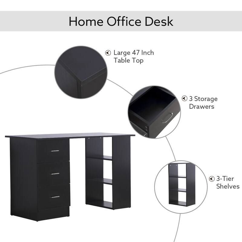 Modern Home Office Computer Desk Bookcase Combo Writing Table Workstatio