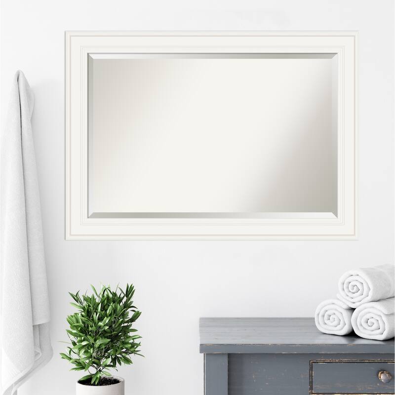 Beveled Bathroom Wall Mirror - Ridge White Frame - Ridge White