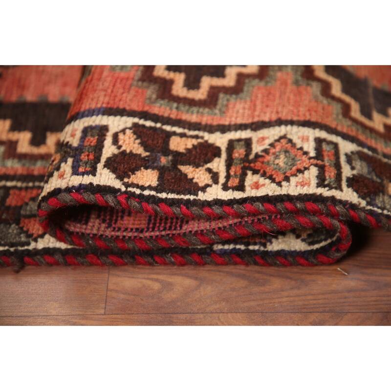 Hand Knotted Oriental 100% Wool Carpet Traditional All-Over Red Qashqai Area Rug - 9' 10'' X 4' 8''