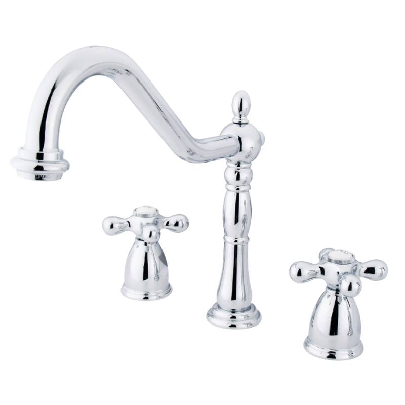 Kingston Brass Heritage Widespread Kitchen Faucet with Metal Cross - Polished Chrome