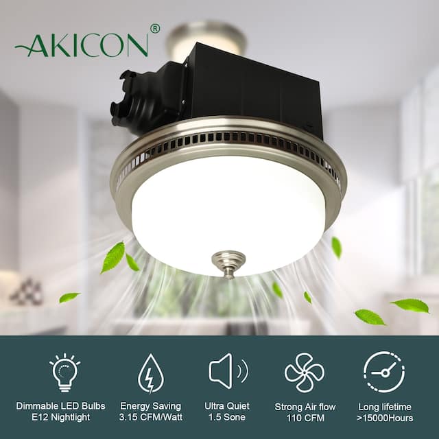 110 CFM Ceiling Exhaust Bathroom Fan with Light and Nightlight