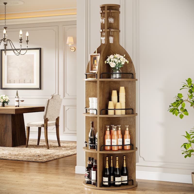 75-Inch Tall Wine Rack with Storage Shelves, Industrial