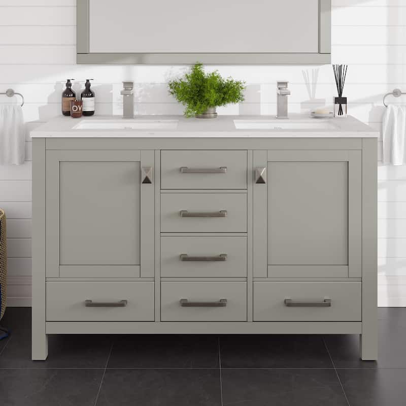 London 54"W Bath Vanity with Carrara Quartz Top & Undermount Sink - Grey