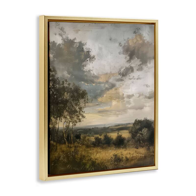 Stupell Rural Meadow at Dawn Framed Floater Canvas Wall Art Design By LSR Creative Studio