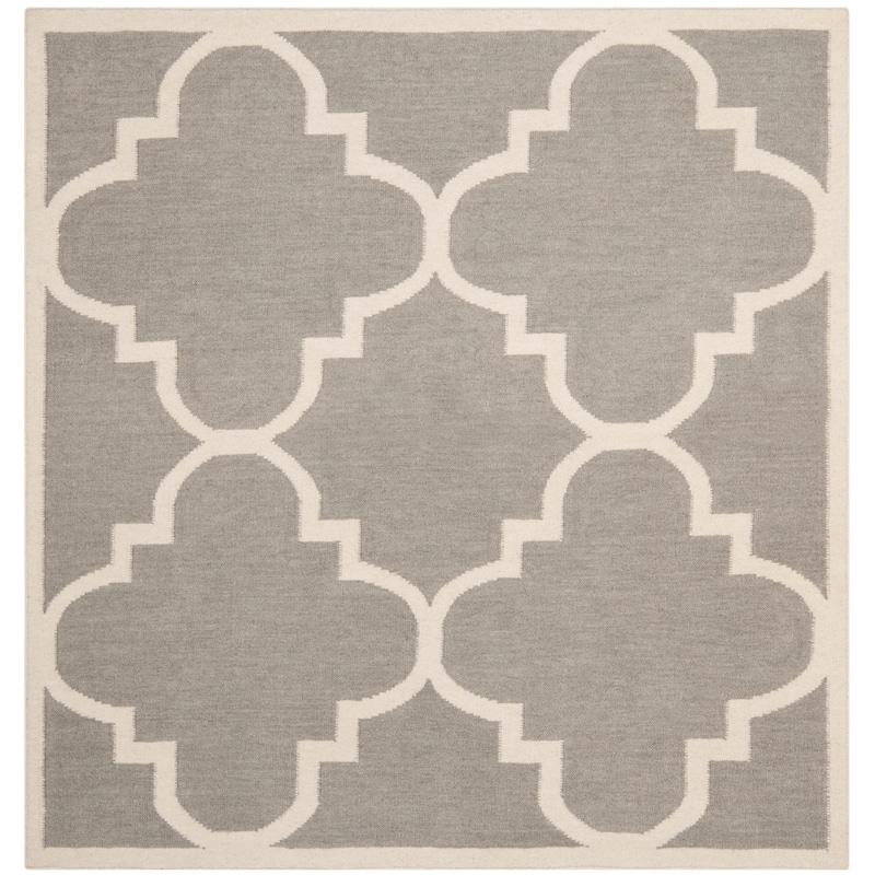SAFAVIEH Handmade Flatweave Dhurries Jinan Modern Moroccan Wool Rug - 6' Square - Grey/Ivory