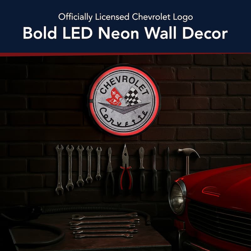 Licensed Chevrolet Bottle Cap Shaped Neon LED Rope Wall Sign (12.5") - Red - 12.5" x 12.5"