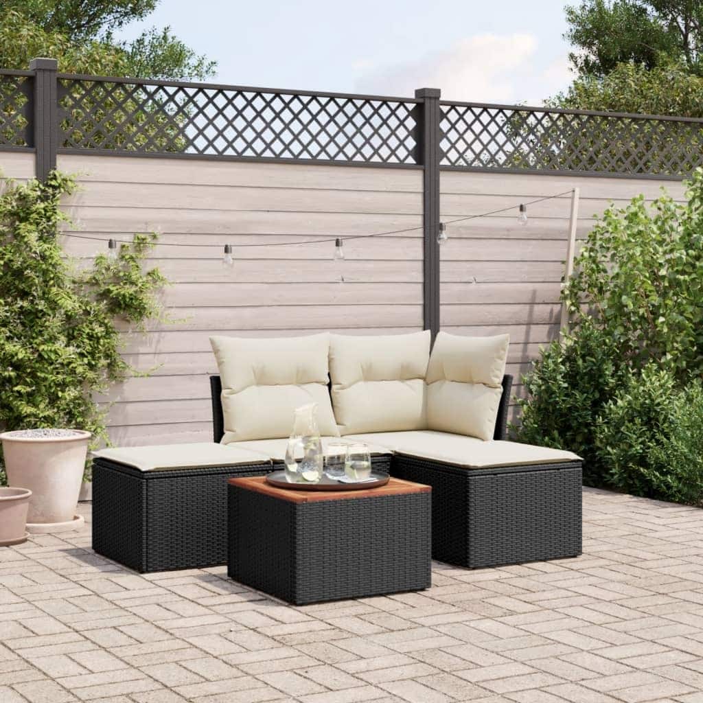 vidaXL Patio Sofa Set with Cushions Outdoor Furniture 5 Piece Poly Rattan - 21.7 x 21.7 x 14.6