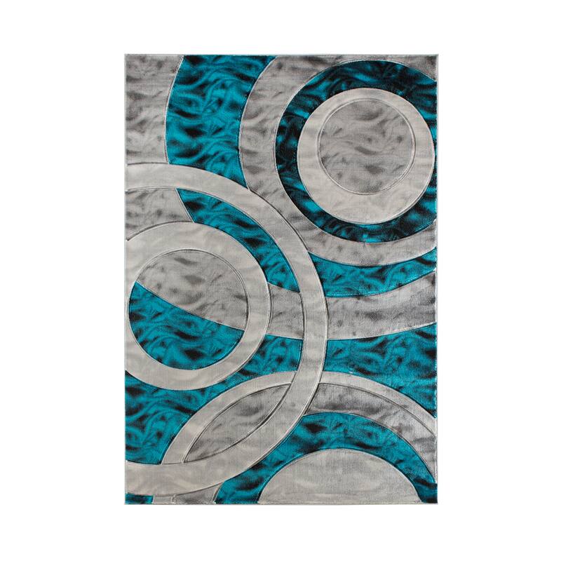 Orelsi Collection Abstract Area Rug - 5' x 7' - Turquoise/Grey