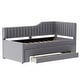 preview thumbnail 41 of 46, Daybed Captain Bed Upholstered Bed with Trundle and 3 Drawers, Elegance Stripe Design L-Shaped Upholstered Daybed Platform Bed