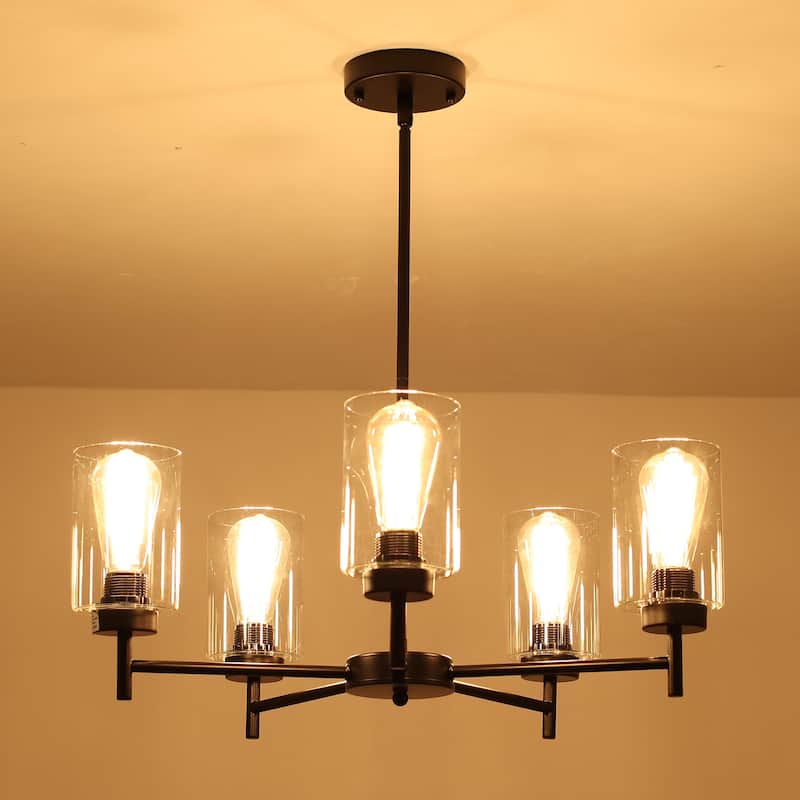 5-Light 5.9"H x 24.3"W Farmhouse Chandelier for Living Room Bedroom