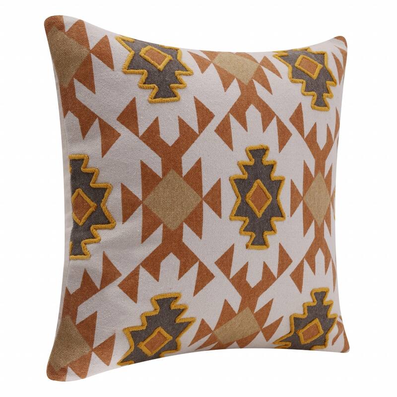 HomeRoots 20" X 20" Orange 100% Cotton Geometric Zippered Pillow
