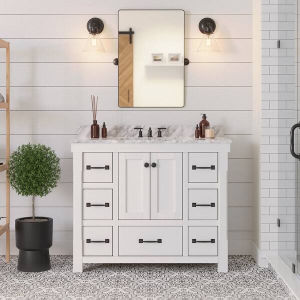 slide 2 of 12, KitchenBathCollection Tuscany 48" Bathroom Vanity with Carrara Marble Top White