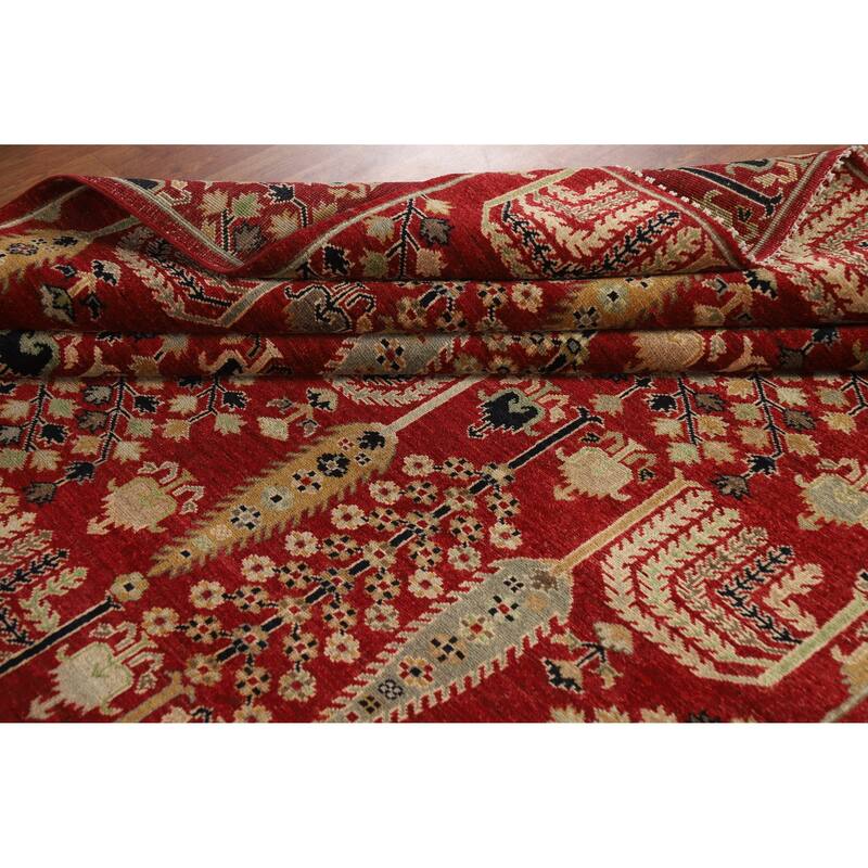 Hand Knotted Oriental 100% Wool Carpet Traditional All-Over Red Ziegler Area Rug - 9' 9'' X 6' 7''