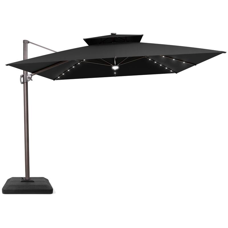 Solar-Powered LED Light 11 FT Aluminum Patio Cantilever Umbrella with Base