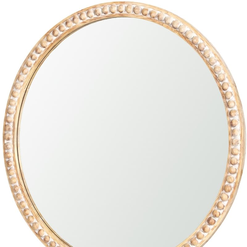 HomeRoots 30" Natural Solid Wood Beaded Round Framed Accent Mirror - 30.04 in. x 30.04 in. x 1.48 in.