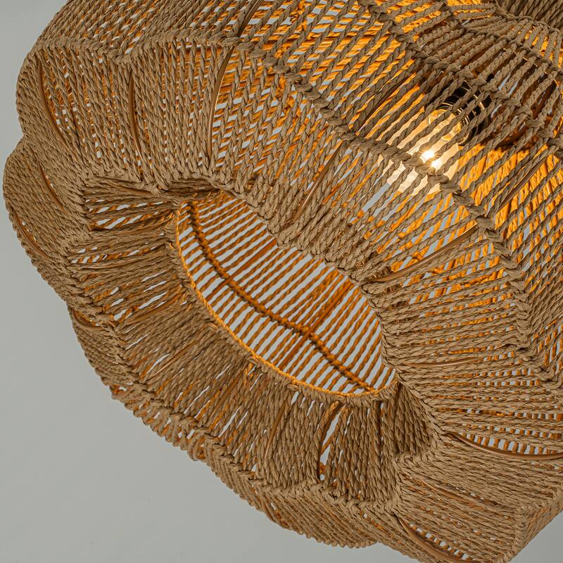 Ciel 1-Light Rattan Hemp Scalloped Pendant, Coastal Boho - Handwoven - 20" Wide