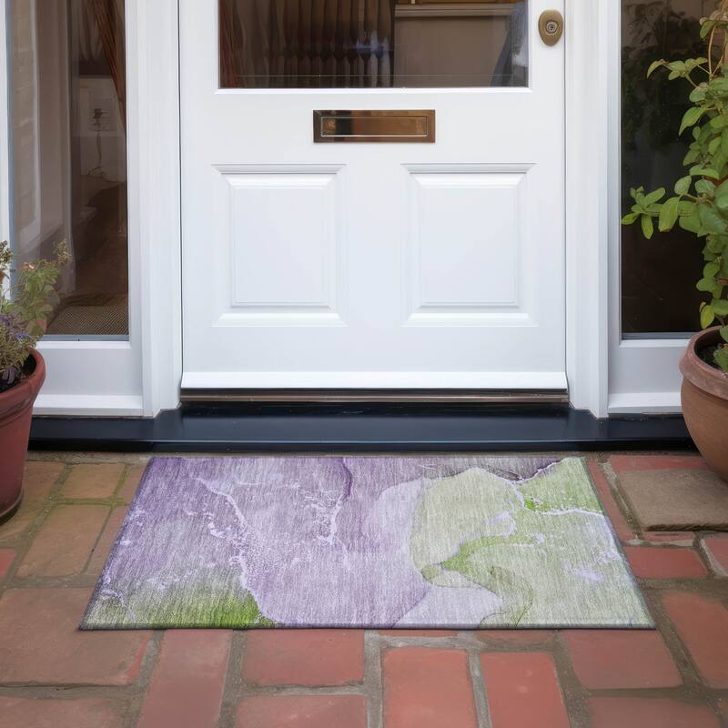 Machine Washable Indoor/ Outdoor Abstract Marble Chantille Rug - Purple - 1'8" x 2'6"