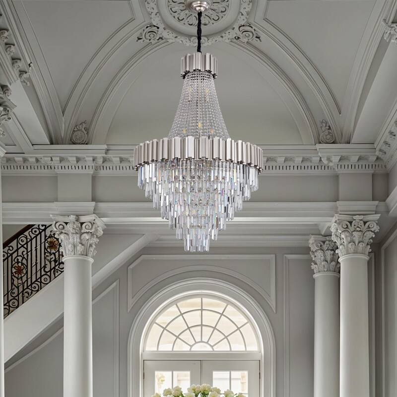 KAYLA Large Crystal Chandelier - 35.4"Modern 6-Tier 17-Light Chrome Ceiling Light, Luxury K9 Crystal