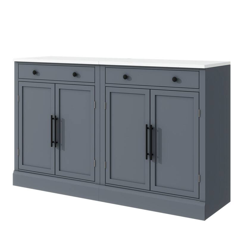 Modern Freestanding Kitchen Pantry,Buffet Food Storage, Coffee Bar Cabinet with Drawer, 2 Adjustable Shelves , Set of 2