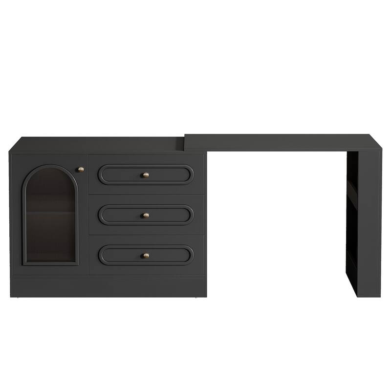 Modern 360° Rotatable Vanity Desk with 3 Drawers, White Corner Vanity