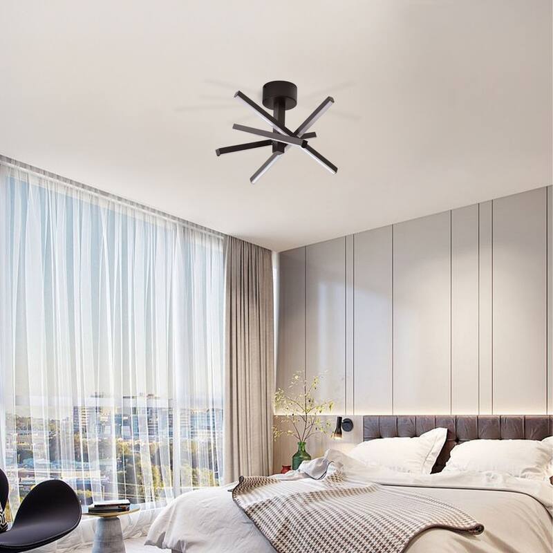 Oaks Aura LED Dimmable Semi-Flush Mount Ceiling Light, Modern Industrial Line Shape Design Kitchen Island Pendant Light