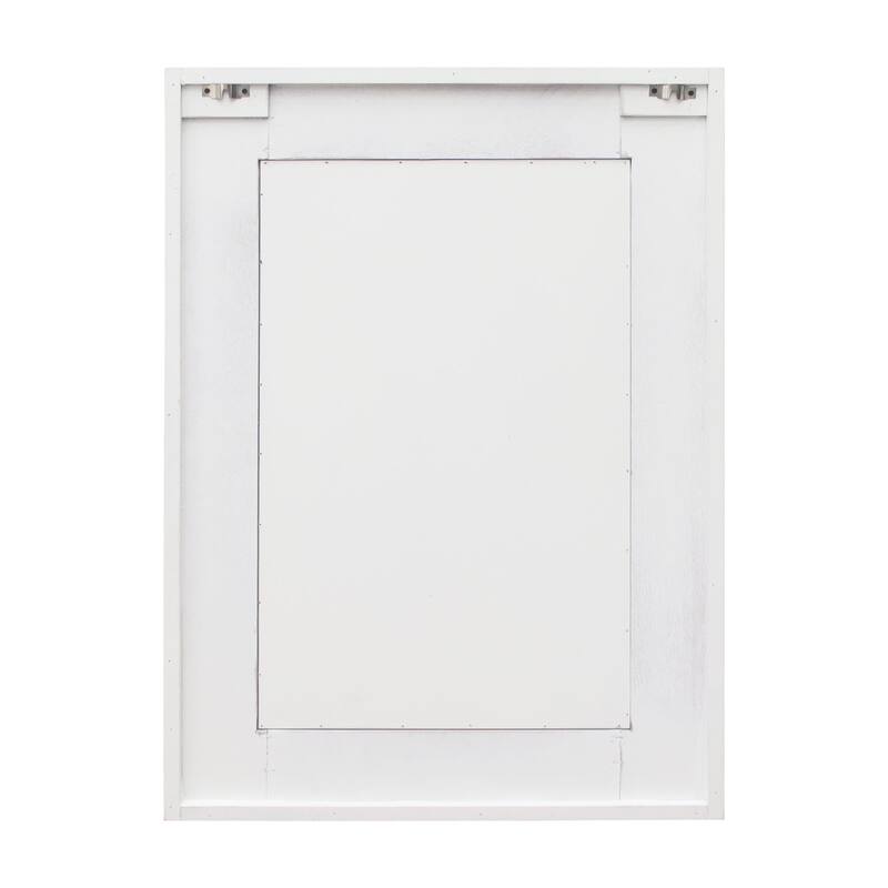 Rustic Whitewashed Rectangle Wood Block Frame Decorative Wall Mirror, 22.5 x 31.5 Inch