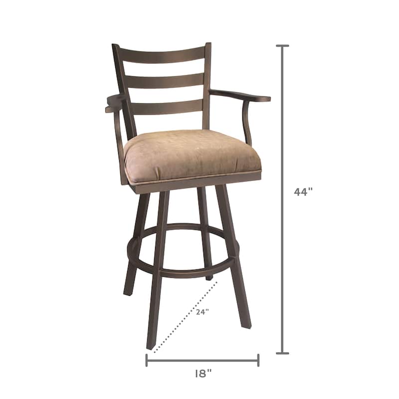 Tempo Furniture Claremont w/ Arms Swivel 26" Counterstool/30" Barstool Sun Bronze Finish & Brown Polyurethane by Furnish Theory