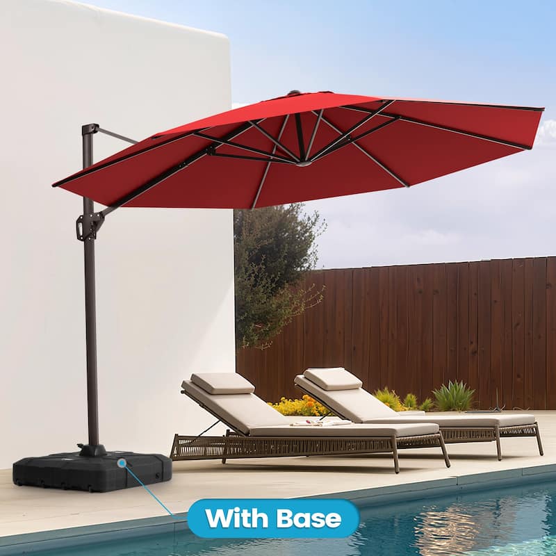 Outdoor 11 Ft Patio Cantilever 360 Degree Rotation Offset Umbrella with Base
