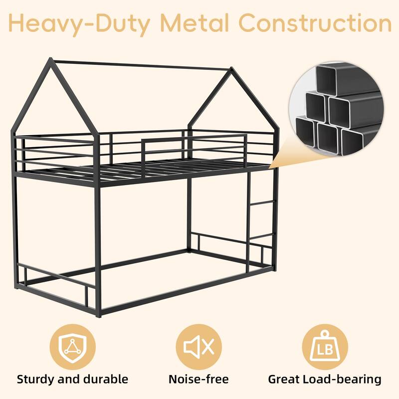 Metal Twin over Twin Bunk Bed with Ladder, Safety Guardrails, Heavy-Duty Noise-Reduced Frame, No Box Spring Needed