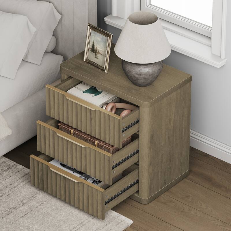 Versatile Retro Nightstand 3 Drawers Wavy Design