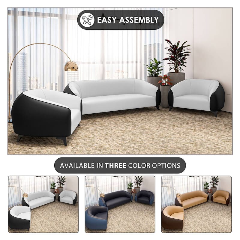 3-Piece Sofa Set Upholstered PU Leather with Solid Wood Frame and Steel Legs Opula Series by LeisureMod
