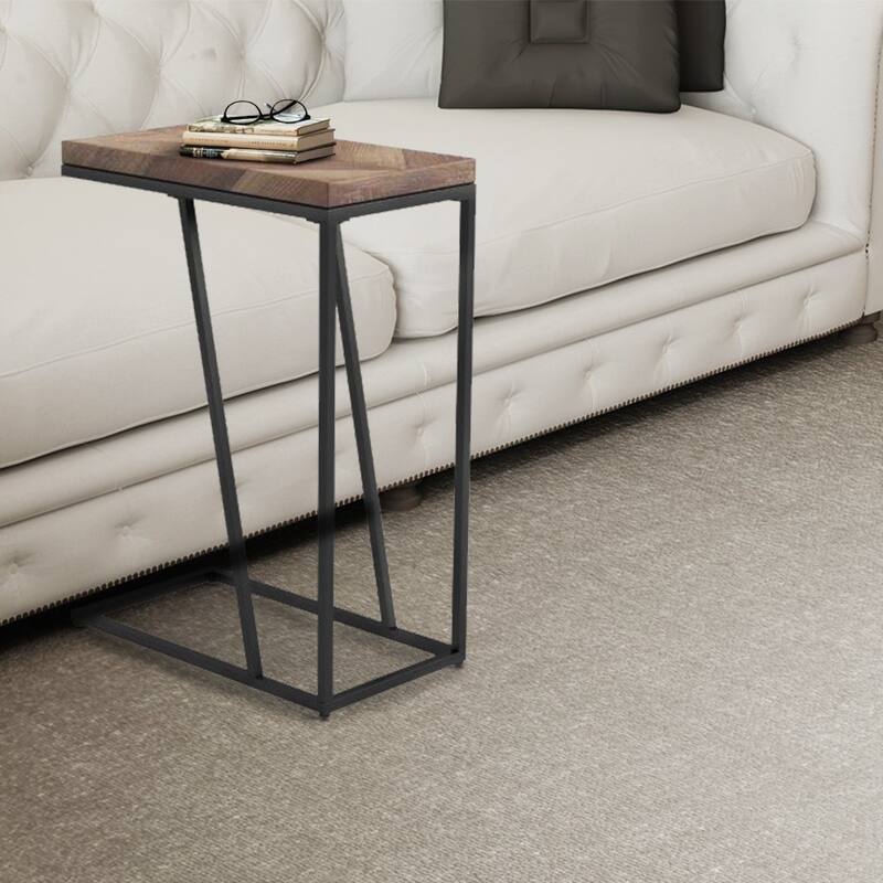 Accent Table with Chevron Pattern Top, Brown