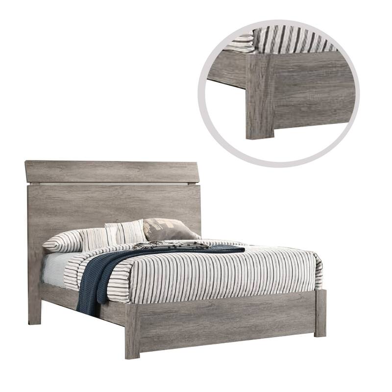 Posy Platform King Size Bed with Split Headboard, Distressed Gray Wood