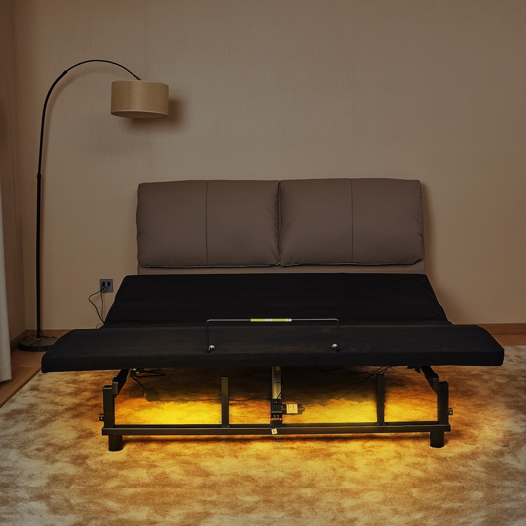 Adjustable Queen Bed Frame with Head/Foot Incline, Quiet Motor, USB Charging Ports & Nightlights