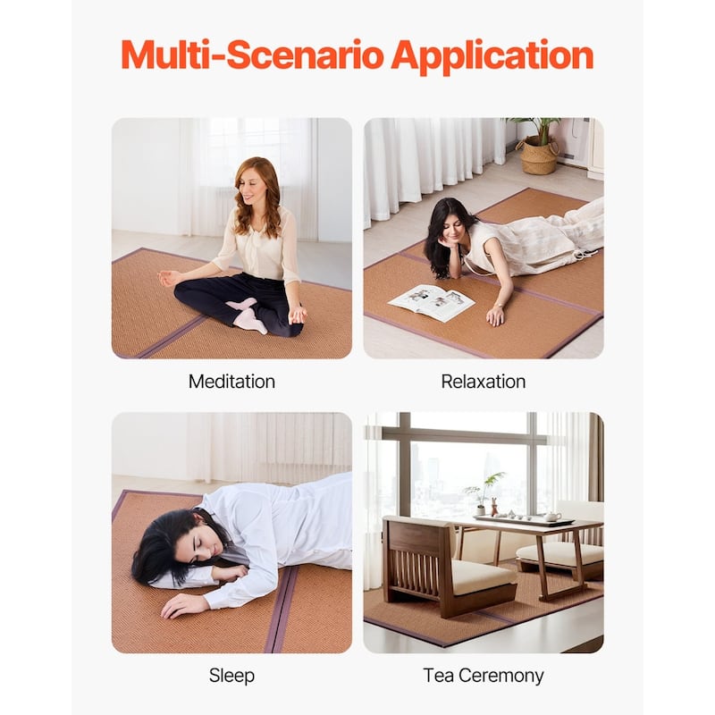 Foldable Japanese Tatami Mat Full XL 55'' x 80'', Non-Slip Rattan Mattress - 80 x 55 x 0.5 in