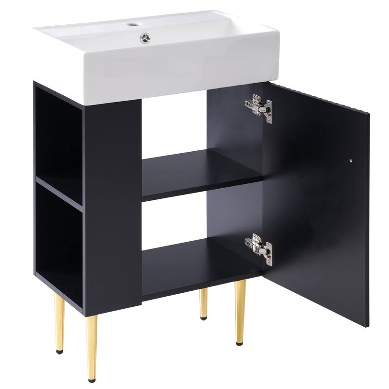 Roomfitters 21.6" Bathroom Vanity with Ceramic Sink, Combo Storage Cabinet with Left Side Organizer