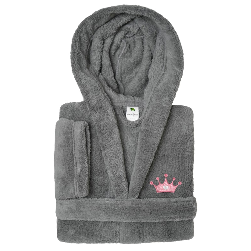 Sweet Kids 100% Polyester SUPER PLUSH Double Brushed Hooded Bathrobe - CROWN - L - Grey