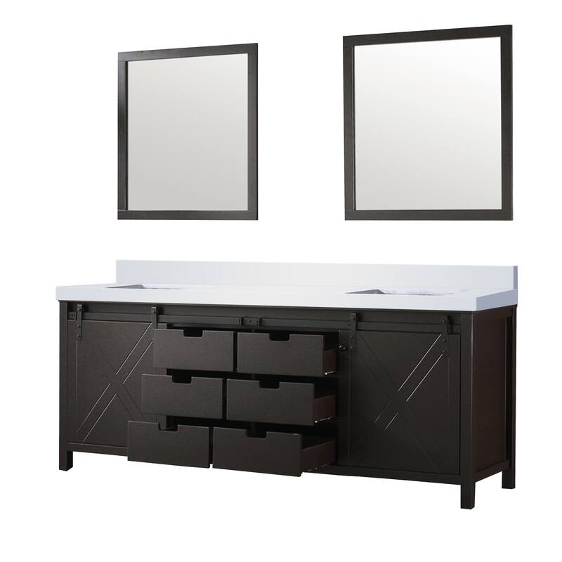 Marsyas 84 in W x 22 in D White Double Bath Vanity, Grey Quartz Countertop and 34 in Mirrors